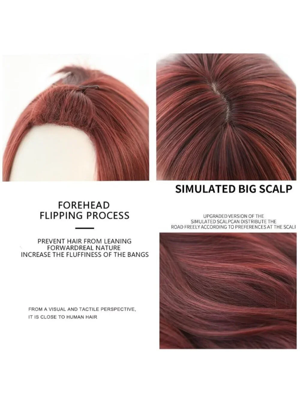 Women's Wine Red Heat Resistant Synthetic Fiber Long Straight Wigs Bangs